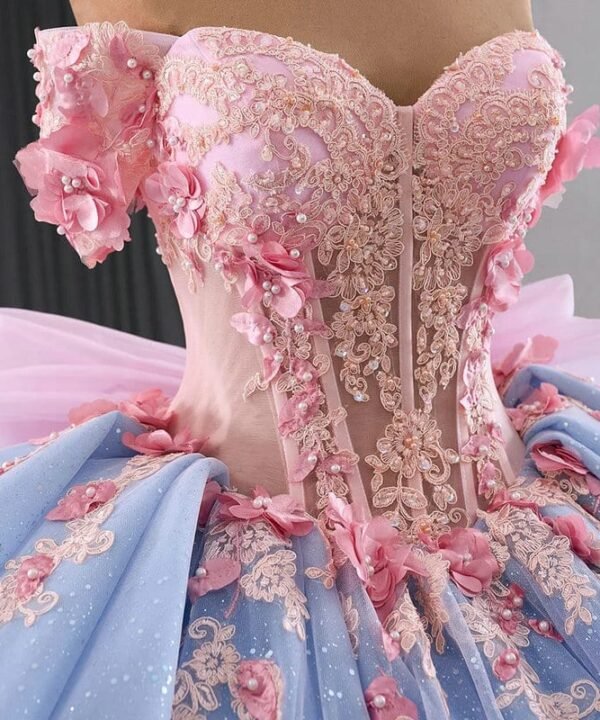 blue and pink wedding dress 1517-03