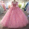 pink wedding dress with cape 1519-05