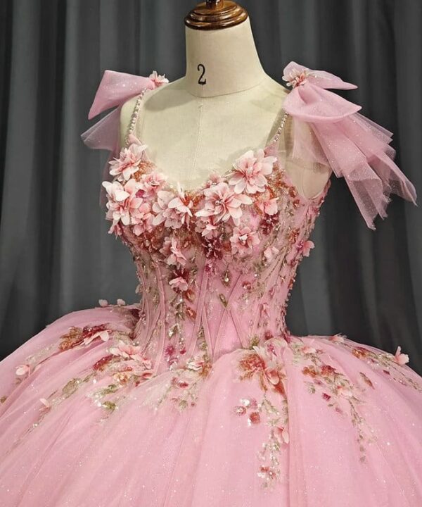 pink wedding dress with flowers 1536-03