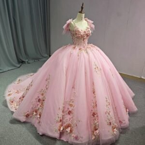 pink wedding dress with flowers 1536-05
