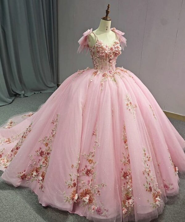 pink wedding dress with flowers 1536-05