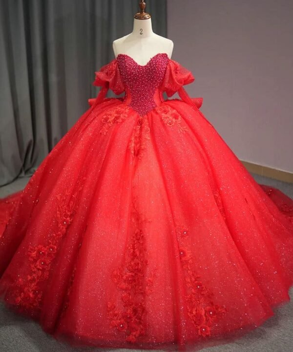 red ball gown wedding dress 1525-05