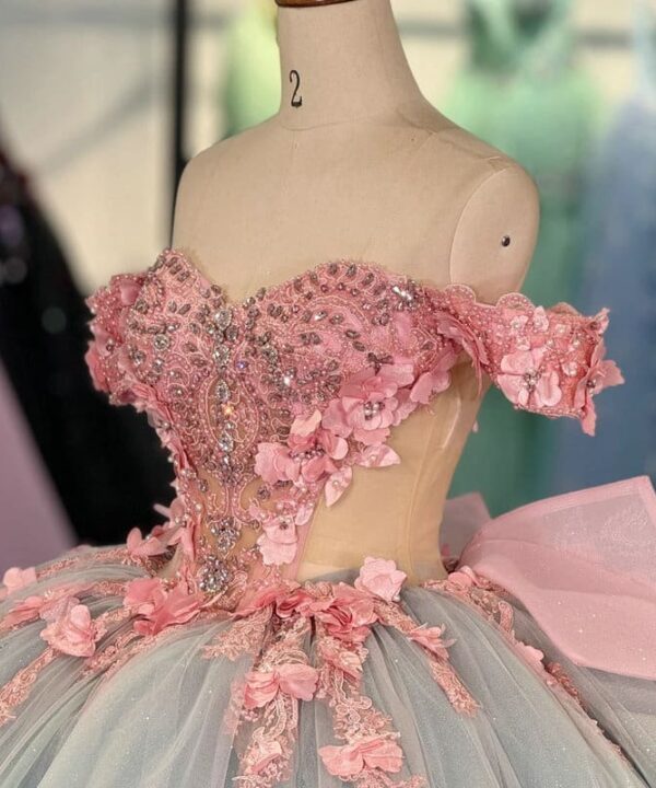 pink and grey wedding dress 1551-02