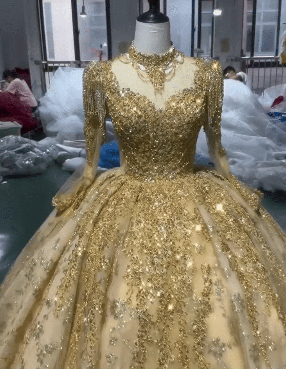 Gold bling lace wedding dress 1595- (6)