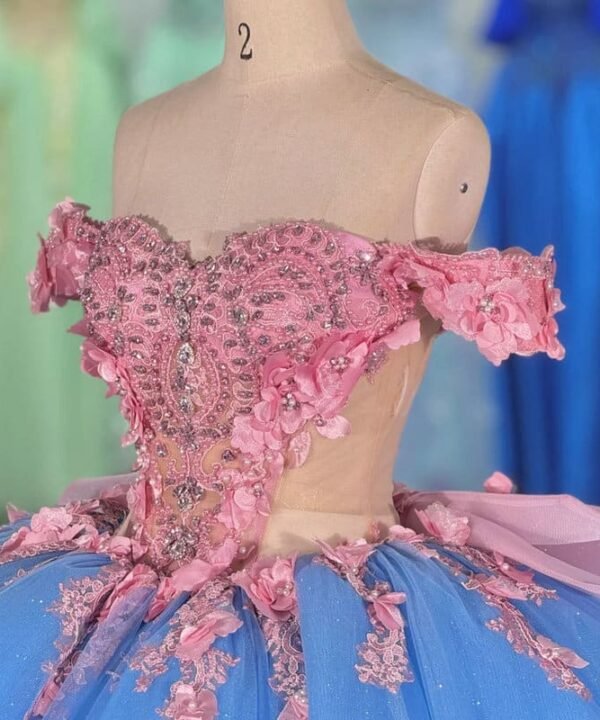 blue and pink wedding dress 1576-02