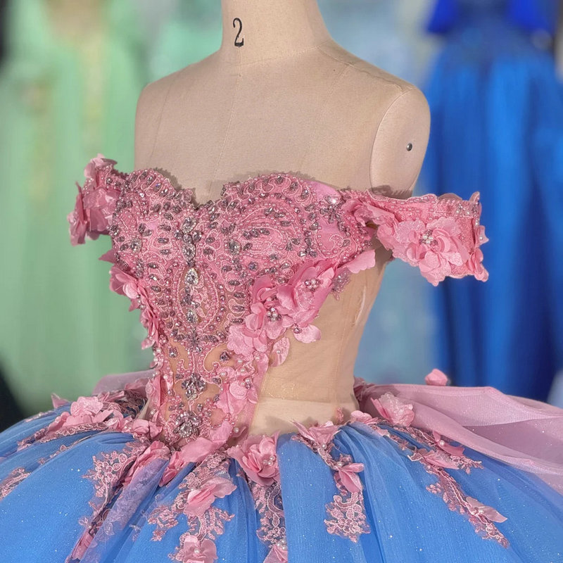 blue and pink wedding dress 1576-02