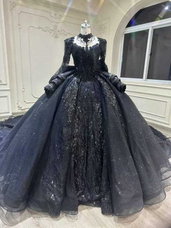 black wedding dress plus size 1601-001