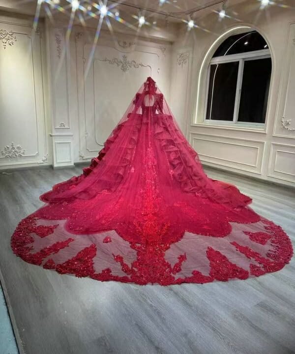 bridal dresses red colour 1603-007