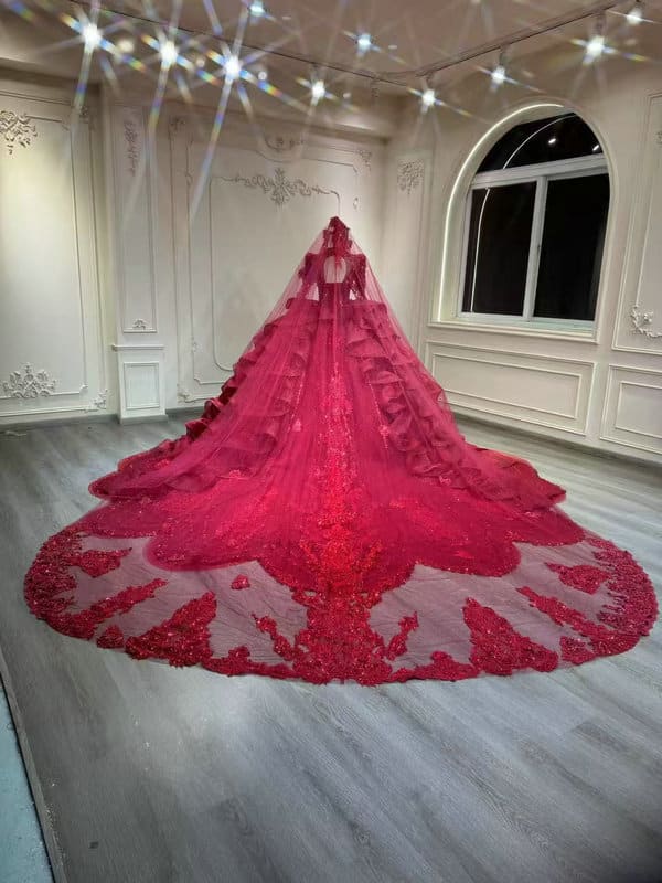 bridal dresses red colour 1603-007