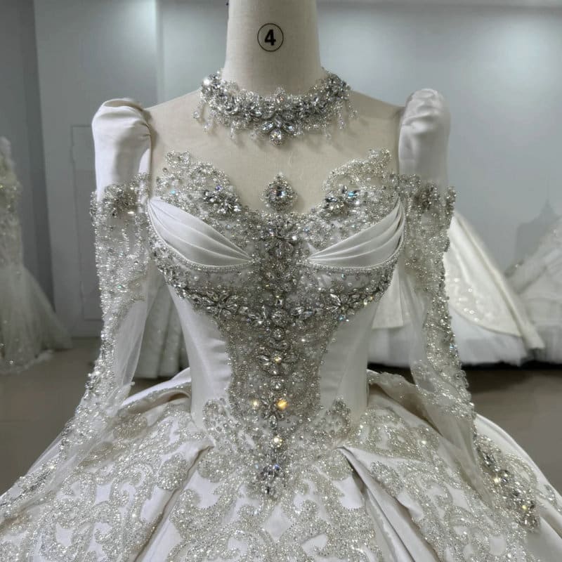 long sleeve satin wedding dress 1609-03