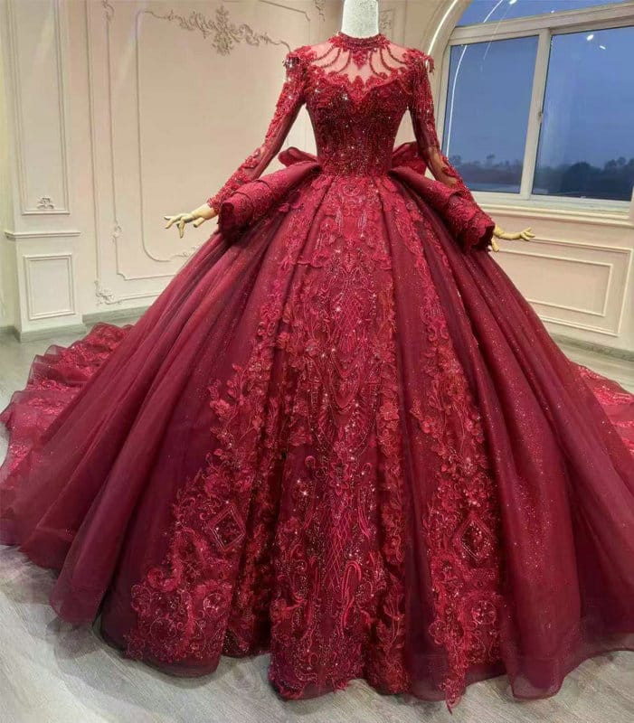 red ball gown wedding dress 201595-001