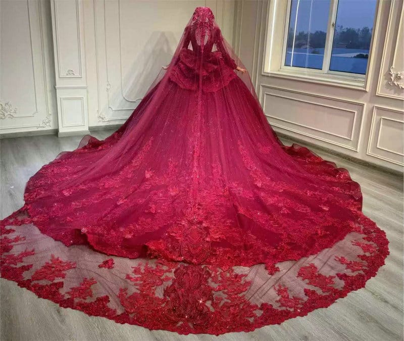 red ball gown wedding dress 201595-003