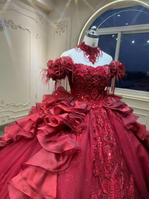 red lace prom gown 1599-004