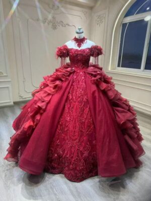 red lace prom gown 1599-005