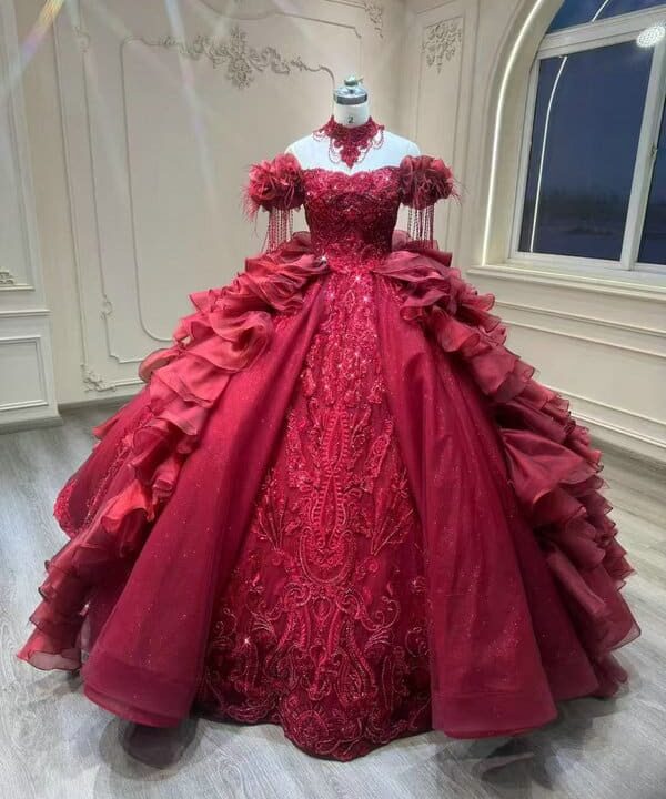 red lace prom gown 1599-005