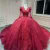 red long sleeve wedding dress 1598-002