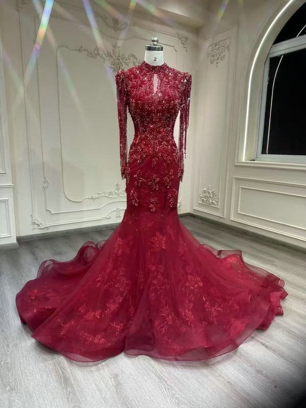 red mermaid wedding dress 1600-001