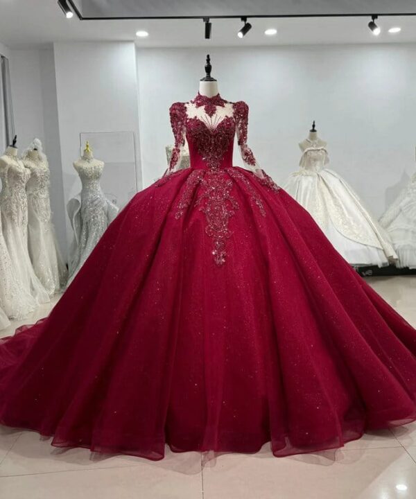 red plus size wedding dress 1607-01