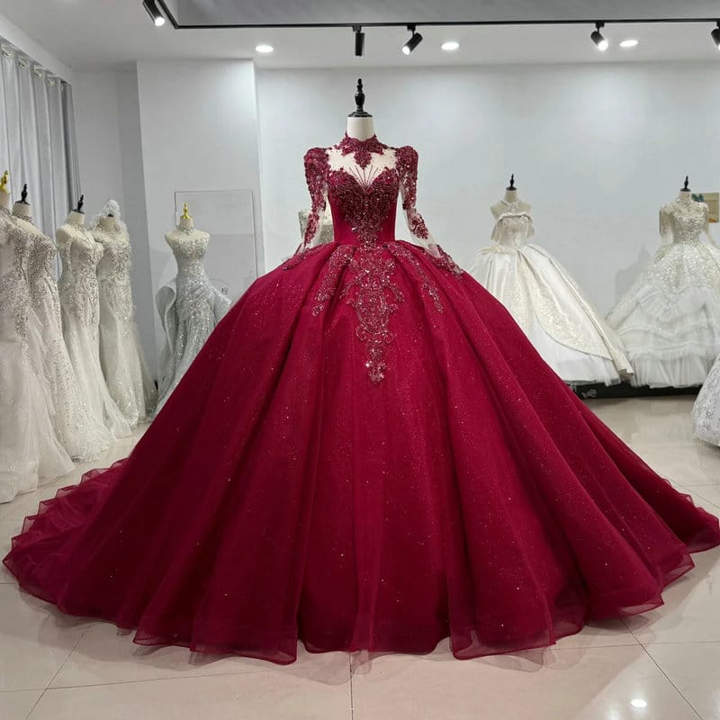 red plus size wedding dress 1607-01