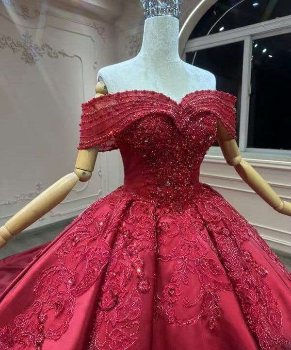 red satin wedding dress 1596-005
