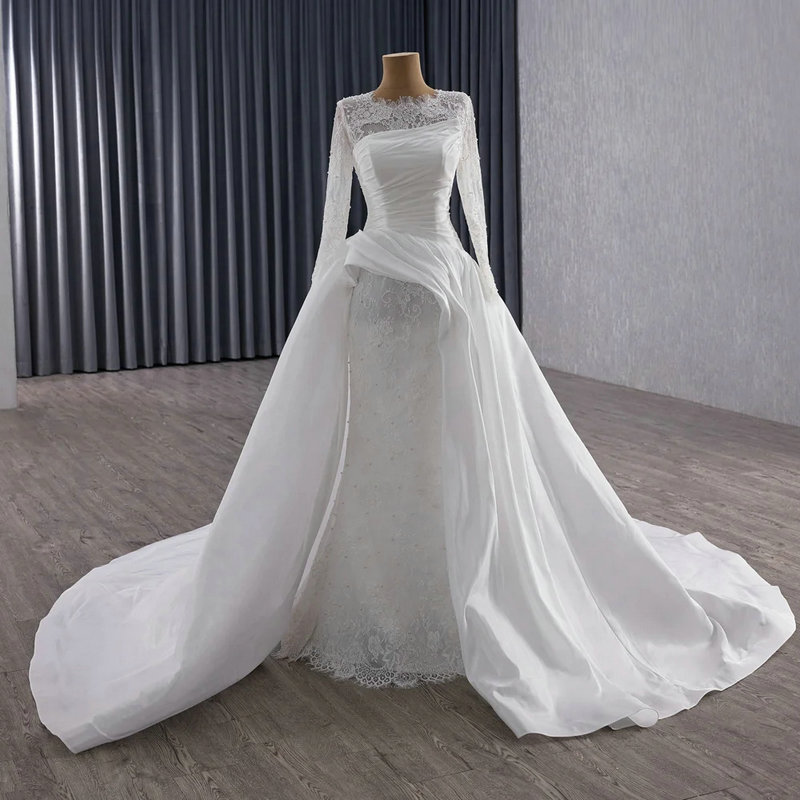 lace and satin wedding dress 1614-05
