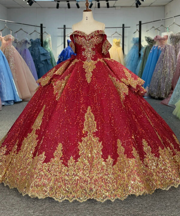 red and gold quinceanera dresses 163204