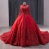 long sleeve red wedding dress 1682-01