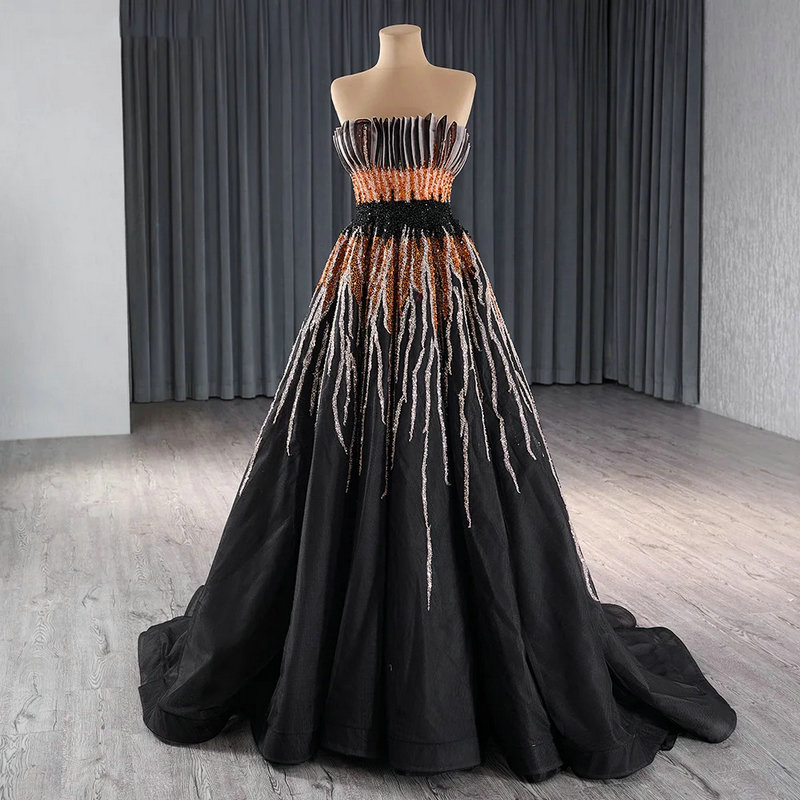 orange and black evening dress 1672-2