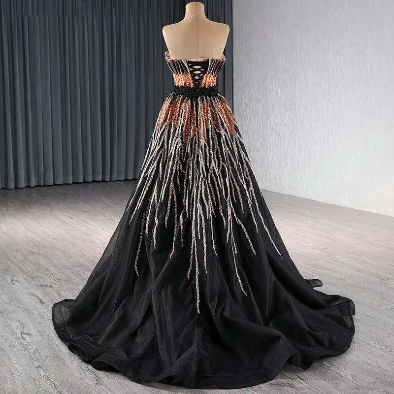 orange and black evening dress 1672-5