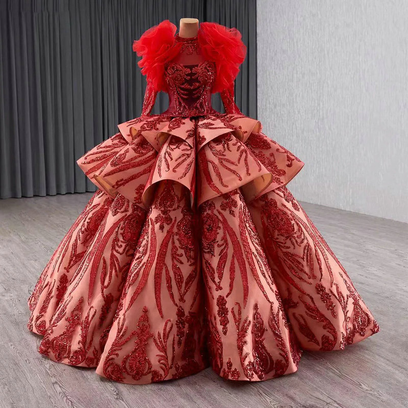 red ball gown prom dress 1656-5