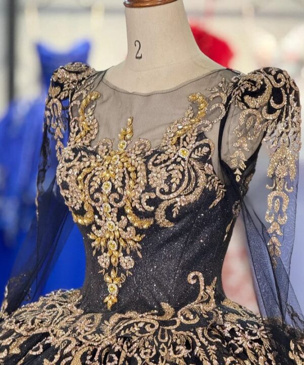 black and gold wedding dress 1688-01