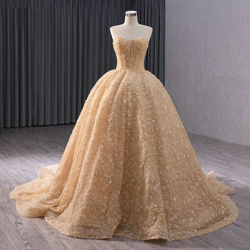 gold ball gown prom dress 1687-05