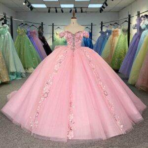 pink wedding dress with flowers 1638-01