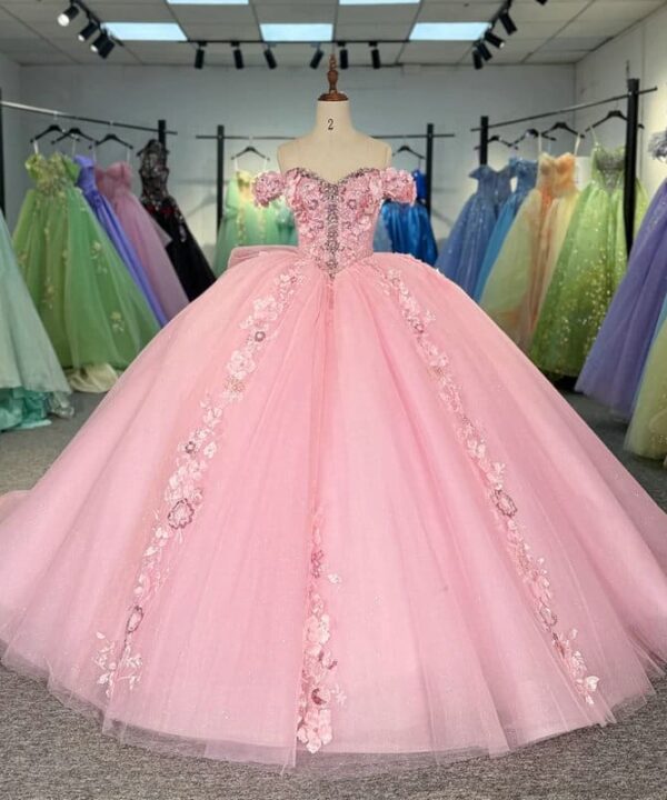 pink wedding dress with flowers 1638-01