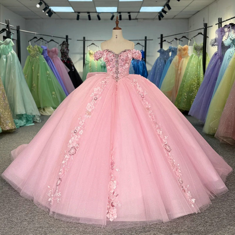 pink wedding dress with flowers 1638-01