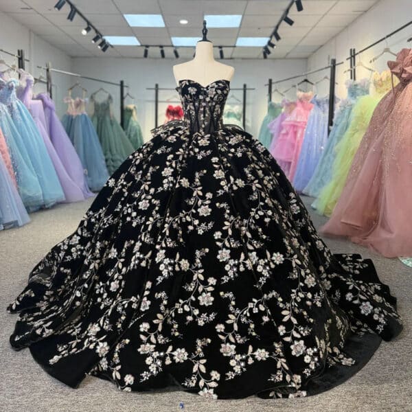 puffy black quinceanera dresses 1641-03