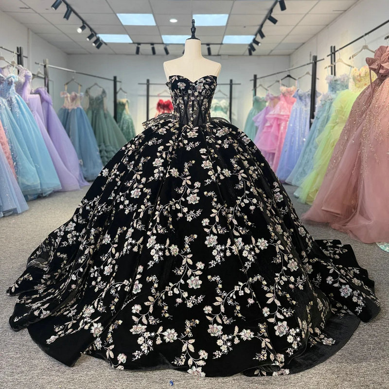 puffy black quinceanera dresses 1641-03