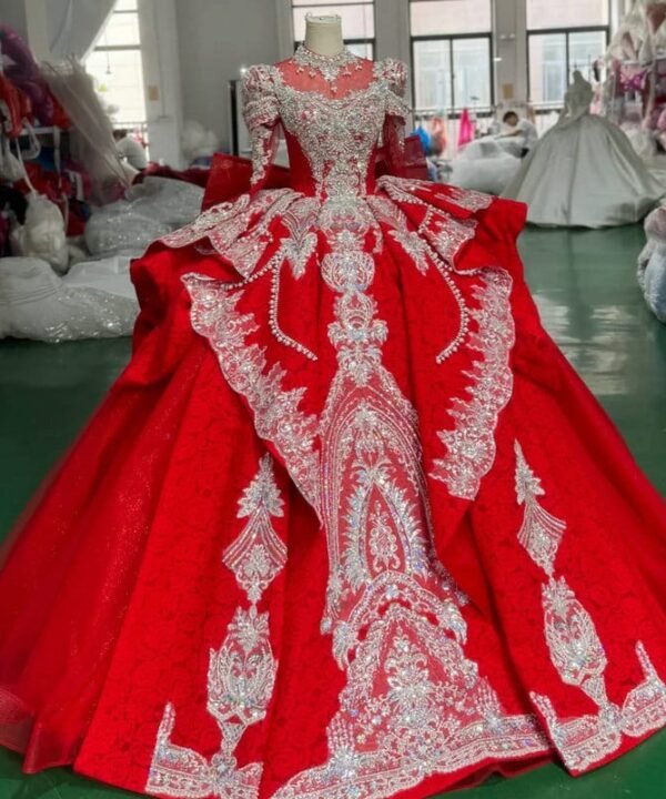 red and white wedding dress 1694-01