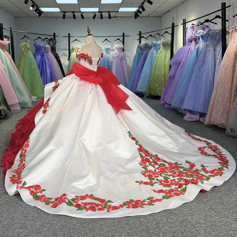 white and red quinceanera dresses 1706-03