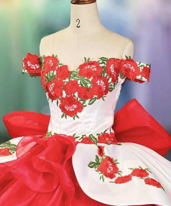 white and red quinceanera dresses 1706-05
