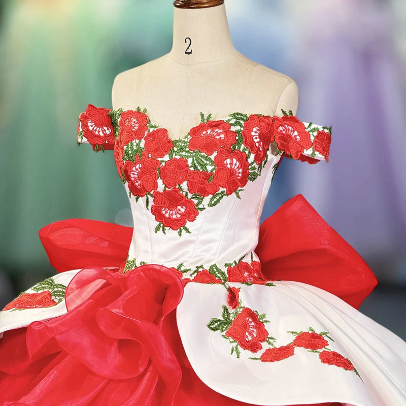 white and red quinceanera dresses 1706-05