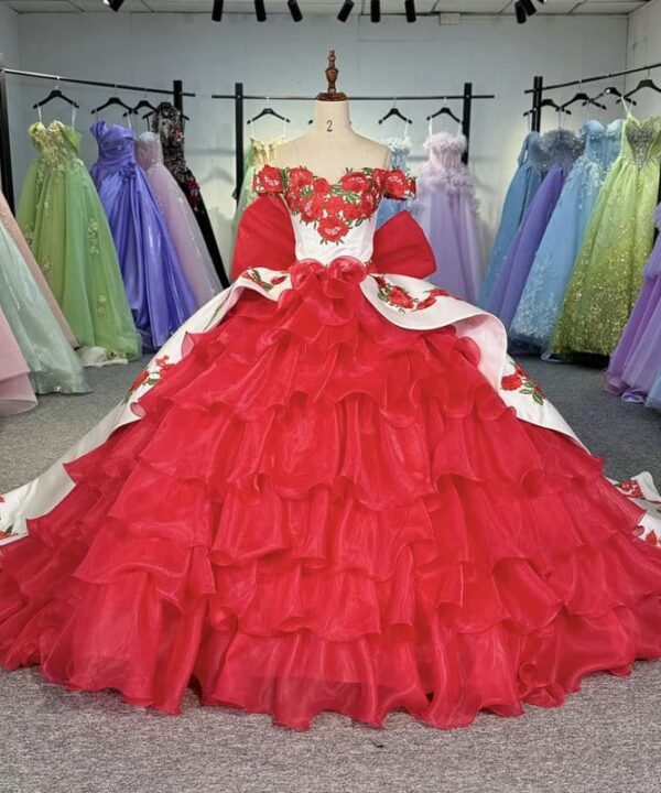 white and red quinceanera dresses 1706-06