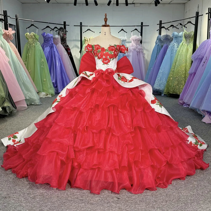 white and red quinceanera dresses 1706-06