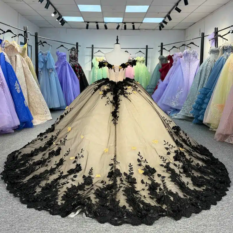 black and champagne quince dress 1735-01