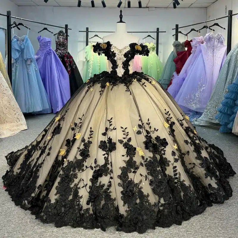 black and champagne quince dress 1735-05