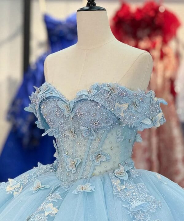 light blue quince dress with butterflies 1729-01