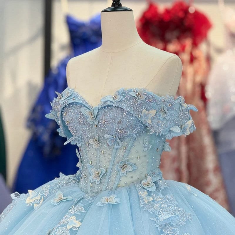 light blue quince dress with butterflies 1729-01