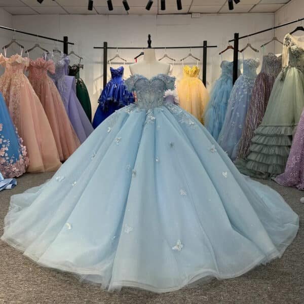 light blue quince dress with butterflies 1729-03