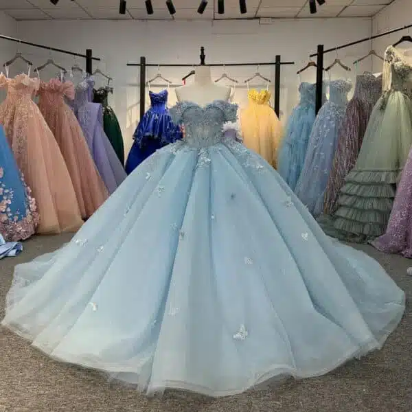 light blue quince dress with butterflies 1729-03