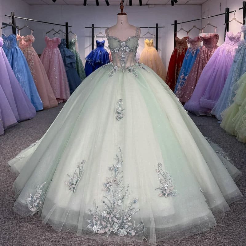 sage green ball gown prom dress 1730-01